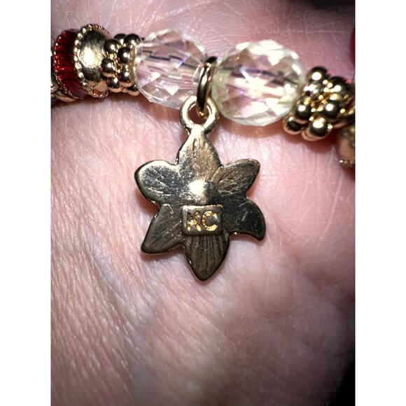 💜 3/$25 💜 Kenneth Cole Bracelet Christmas Poinsettia Stretch Enameled Charms - Picture 8 of 8